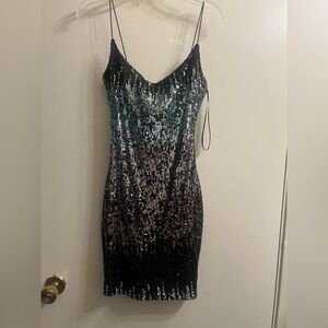 B Darlin Silver and Black Mini Slip Dress